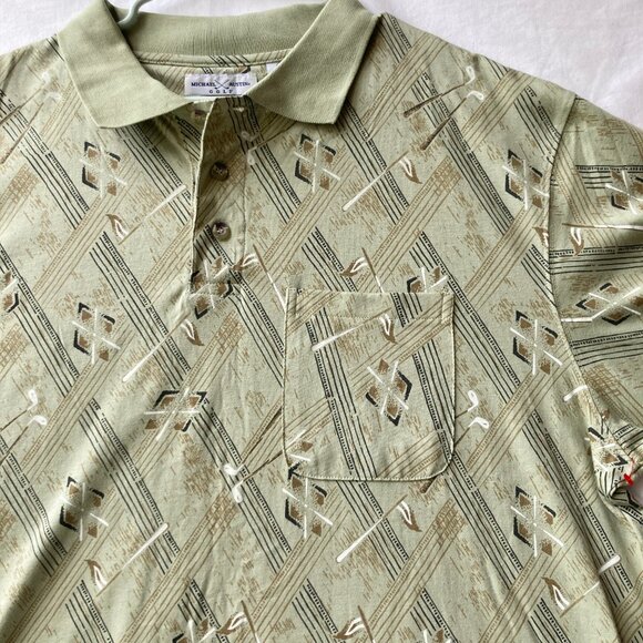Michael Austin Golf Shirt Mens Size XL Vintage New All Over Print Clubs Flag NWT - Picture 6 of 13